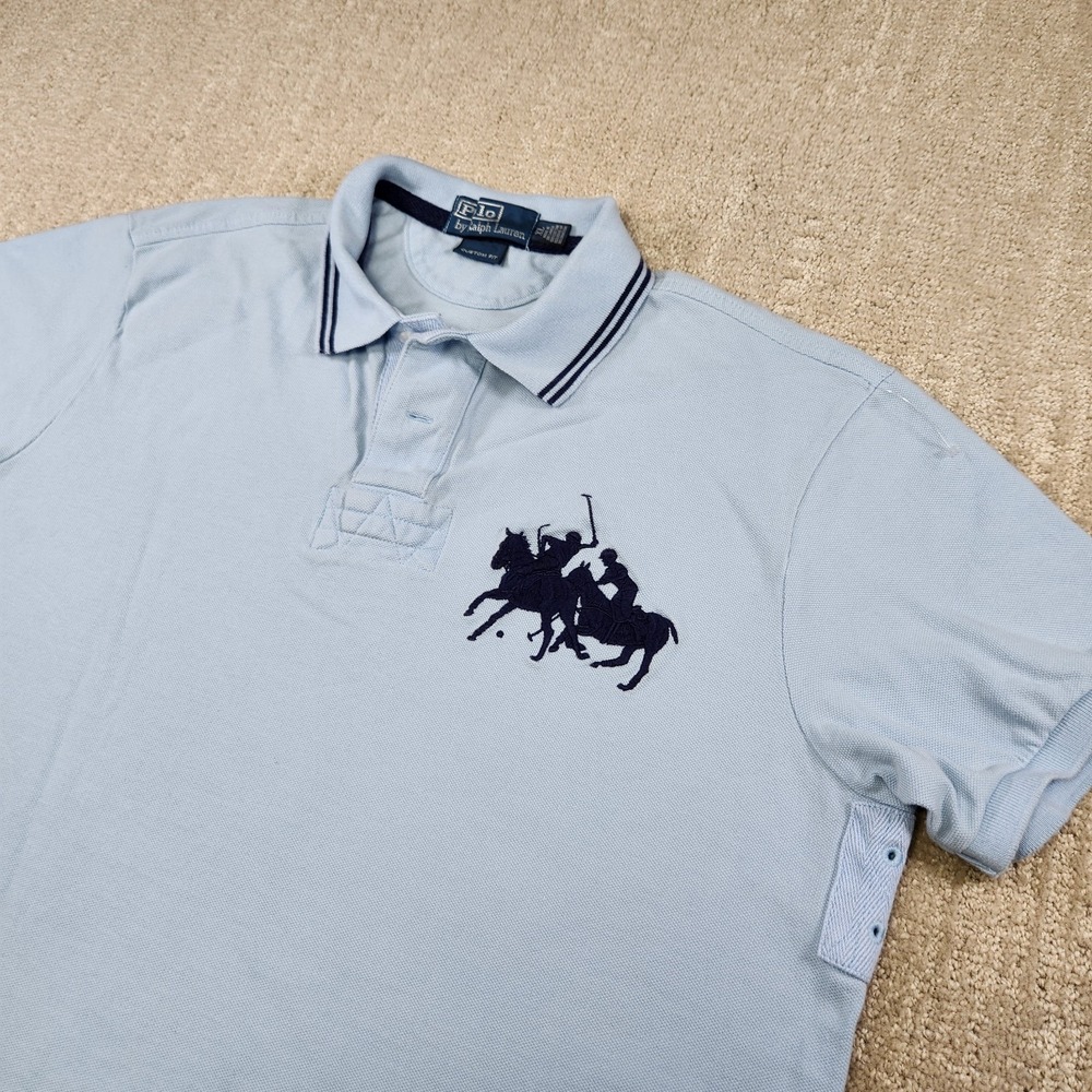 Polo Ralph Lauren Shirt Men XL Double Big Pony Stampede Custom Fit Blue Rugby